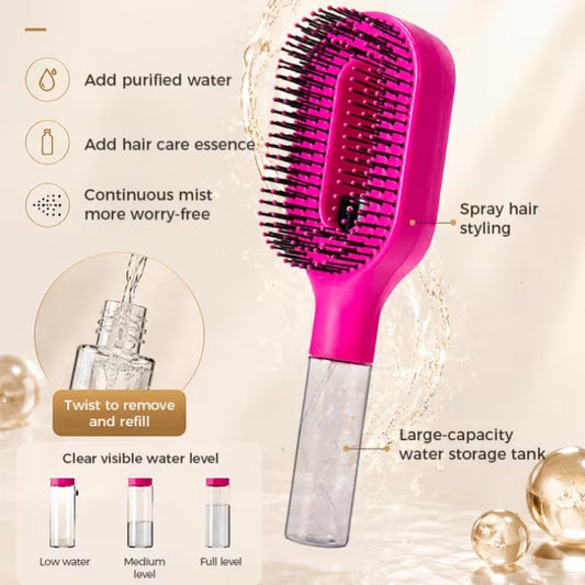 2-in-1 Detangling Hair Brush with Water Spray & Rotating Barber Comb Set