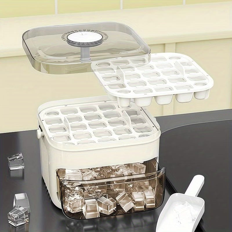 Portable Double-Layer Ice Cube Tray with Press Mold & Scoop – Space-Saving Freezer Ice Maker for Drinks PEHCHAN MART