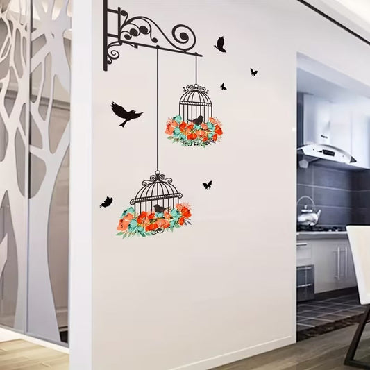 Bird Floral Cage Wall Sticker
