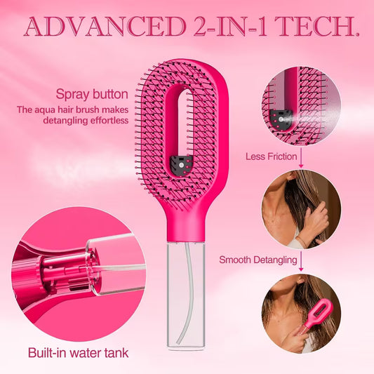 2-in-1 Detangling Hair Brush with Water Spray & Rotating Barber Comb Set
