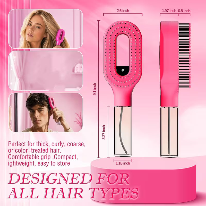 2-in-1 Detangling Hair Brush with Water Spray & Rotating Barber Comb Set