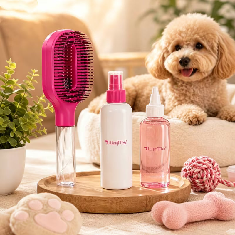 2-in-1 Detangling Hair Brush with Water Spray & Rotating Barber Comb Set