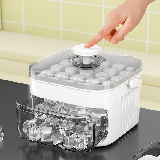 Portable Double-Layer Ice Cube Tray with Press Mold & Scoop – Space-Saving Freezer Ice Maker for Drinks
