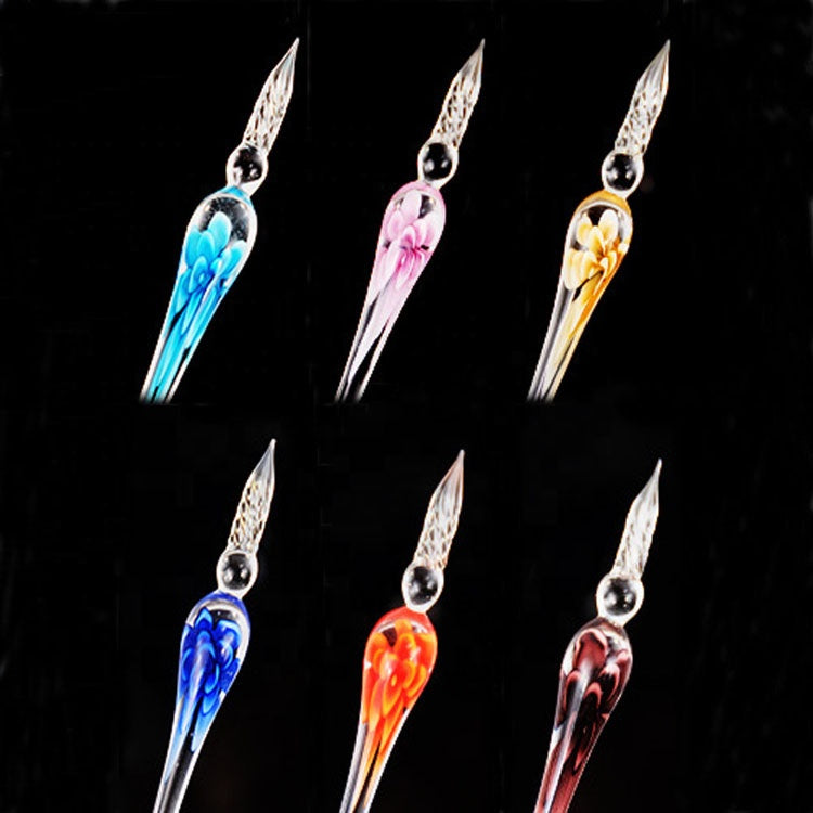 3D Floral Crystal Glass Dip Pen for Drawing & Writing