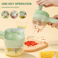 4-in-1 Manual Vegetable Chopper - Pull Cord Garlic and Food Slicer Mincer
