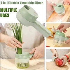 4-in-1 Manual Vegetable Chopper - Pull Cord Garlic and Food Slicer Mincer