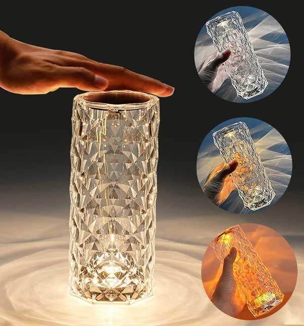 Diamond Rose LED Crystal Table Lamp - 16 Color Touch & Remote Control Night Light