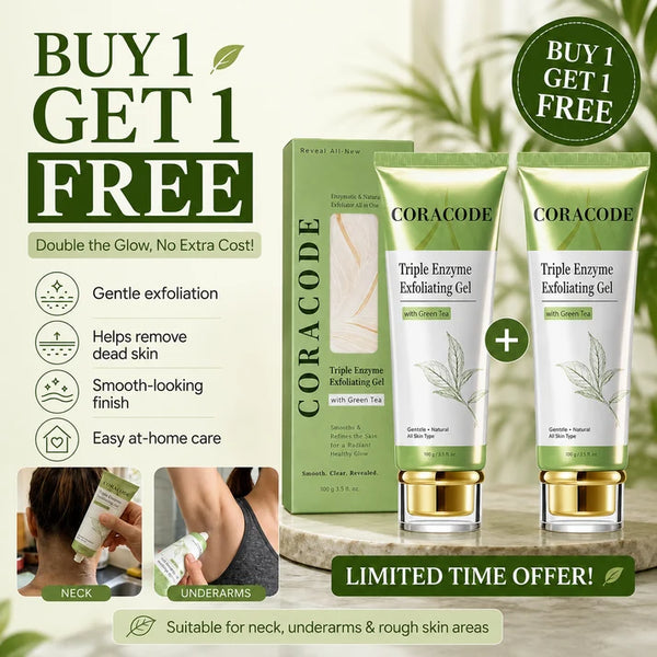 Coracode Triple Enzyme Exfoliating Gel – Buy 1 Get 1 Free – Dead Skin & Buildup Remover for Neck, Underarms, Elbows & Knees
