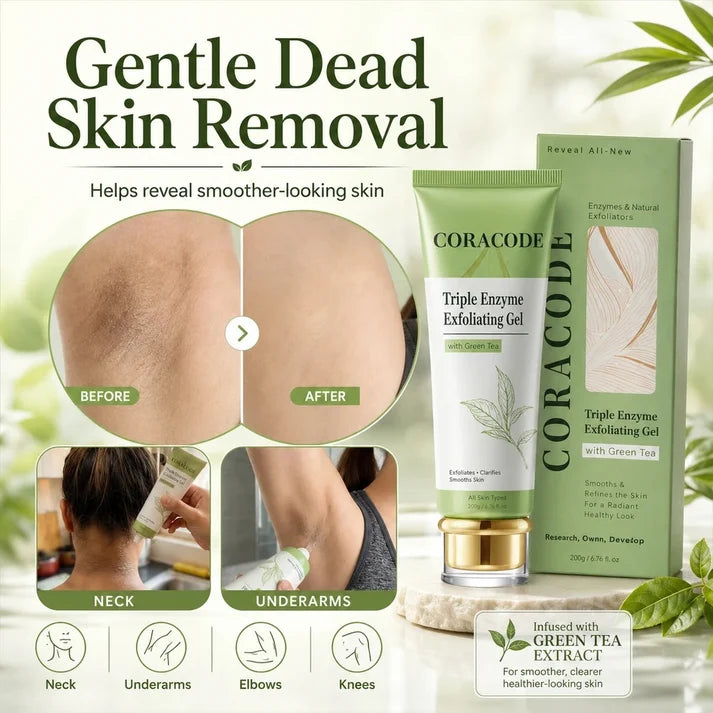 Coracode Triple Enzyme Exfoliating Gel – Buy 1 Get 1 Free – Dead Skin & Buildup Remover for Neck, Underarms, Elbows & Knees