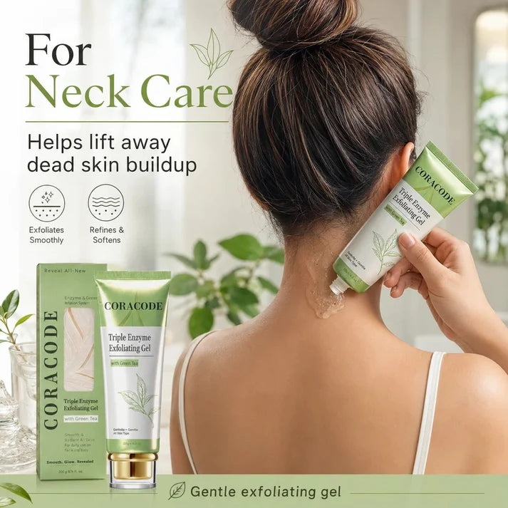 Coracode Triple Enzyme Exfoliating Gel – Buy 1 Get 1 Free – Dead Skin & Buildup Remover for Neck, Underarms, Elbows & Knees