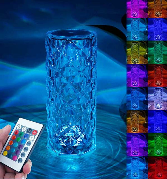 Diamond Rose LED Crystal Table Lamp - 16 Color Touch & Remote Control Night Light
