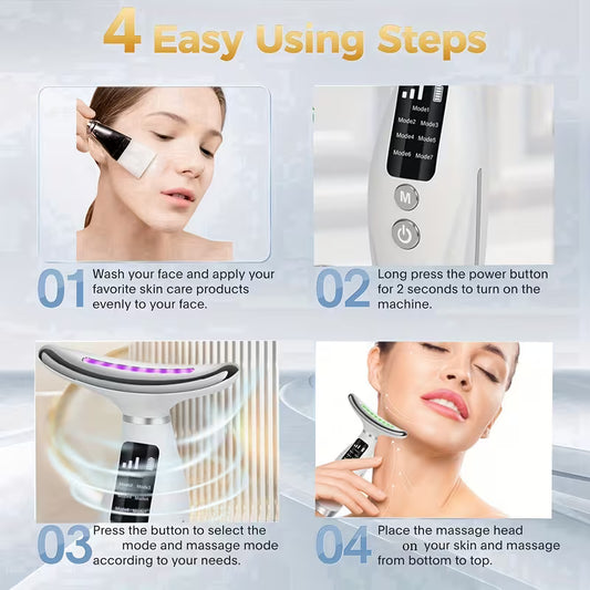 7-Color LED Photon Neck and Face Beauty Device - Skin Tightening Massager