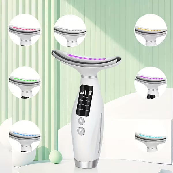 7-Color LED Photon Neck and Face Beauty Device - Skin Tightening Massager