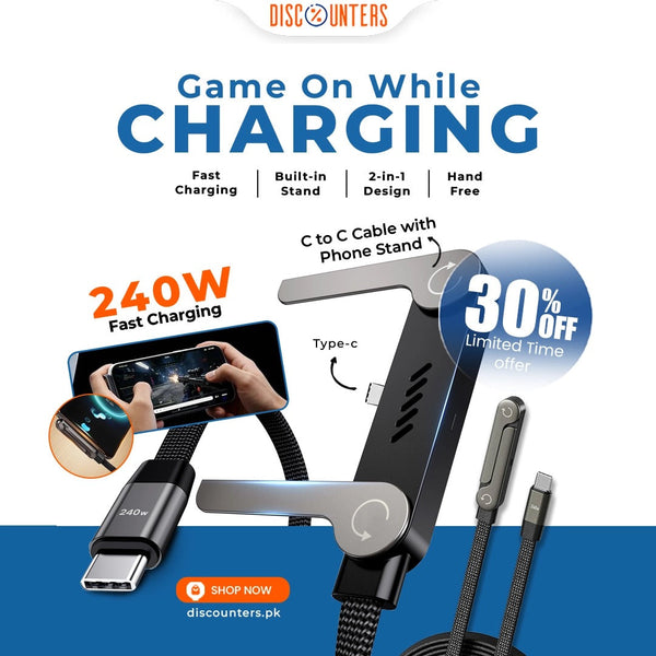 240W 2-in-1 C to C Cable with Phone Stand Discounters.pk online shopping in Pakistan